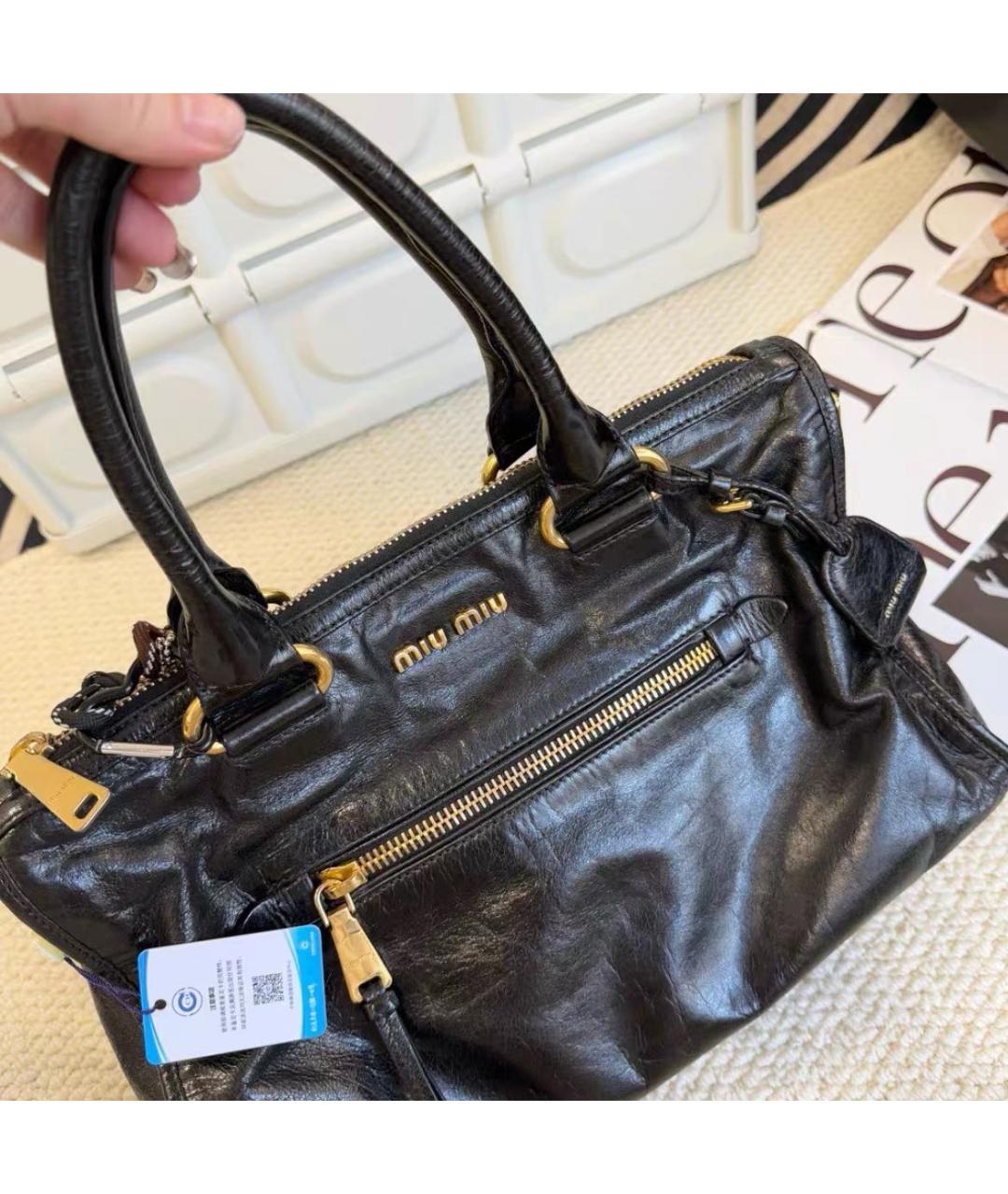 MIU MIU Черная кожаная сумка с короткими ручками, фото 5