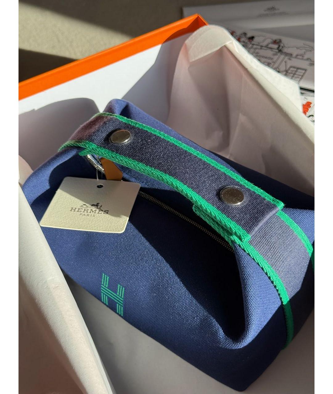 HERMES Синяя хлопковая косметичка, фото 6
