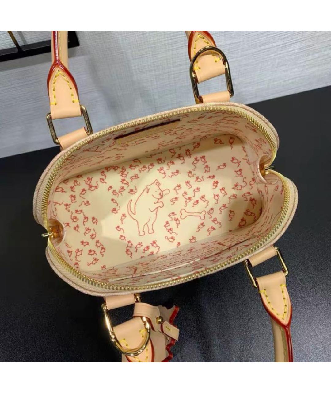LOUIS VUITTON Бежевая кожаная сумка с короткими ручками, фото 4