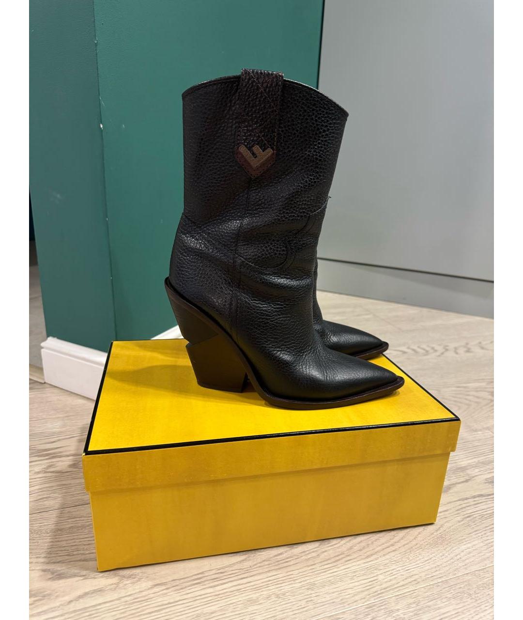 FENDI Черные кожаные полусапоги, фото 6