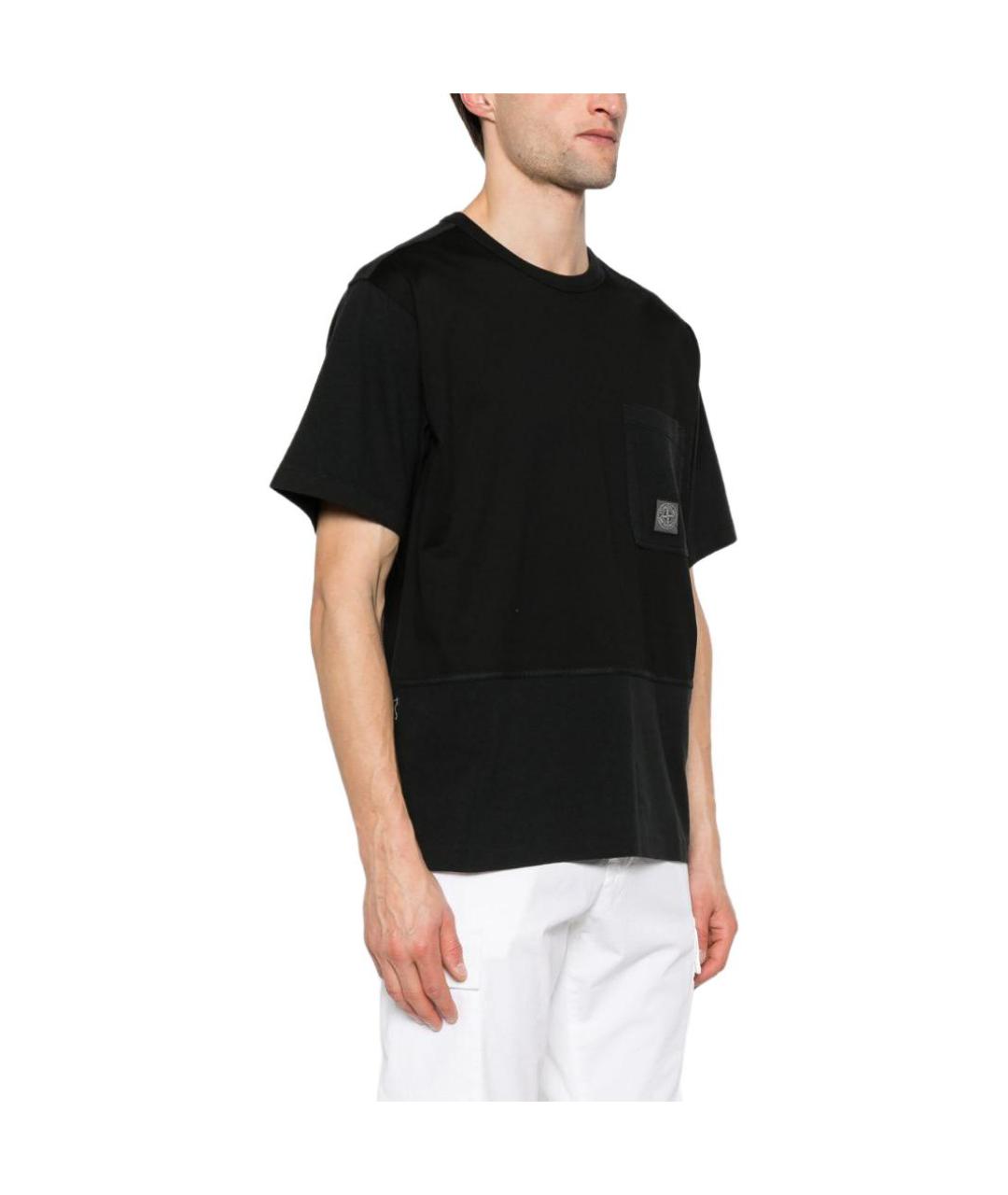 STONE ISLAND Черная хлопковая футболка, фото 4