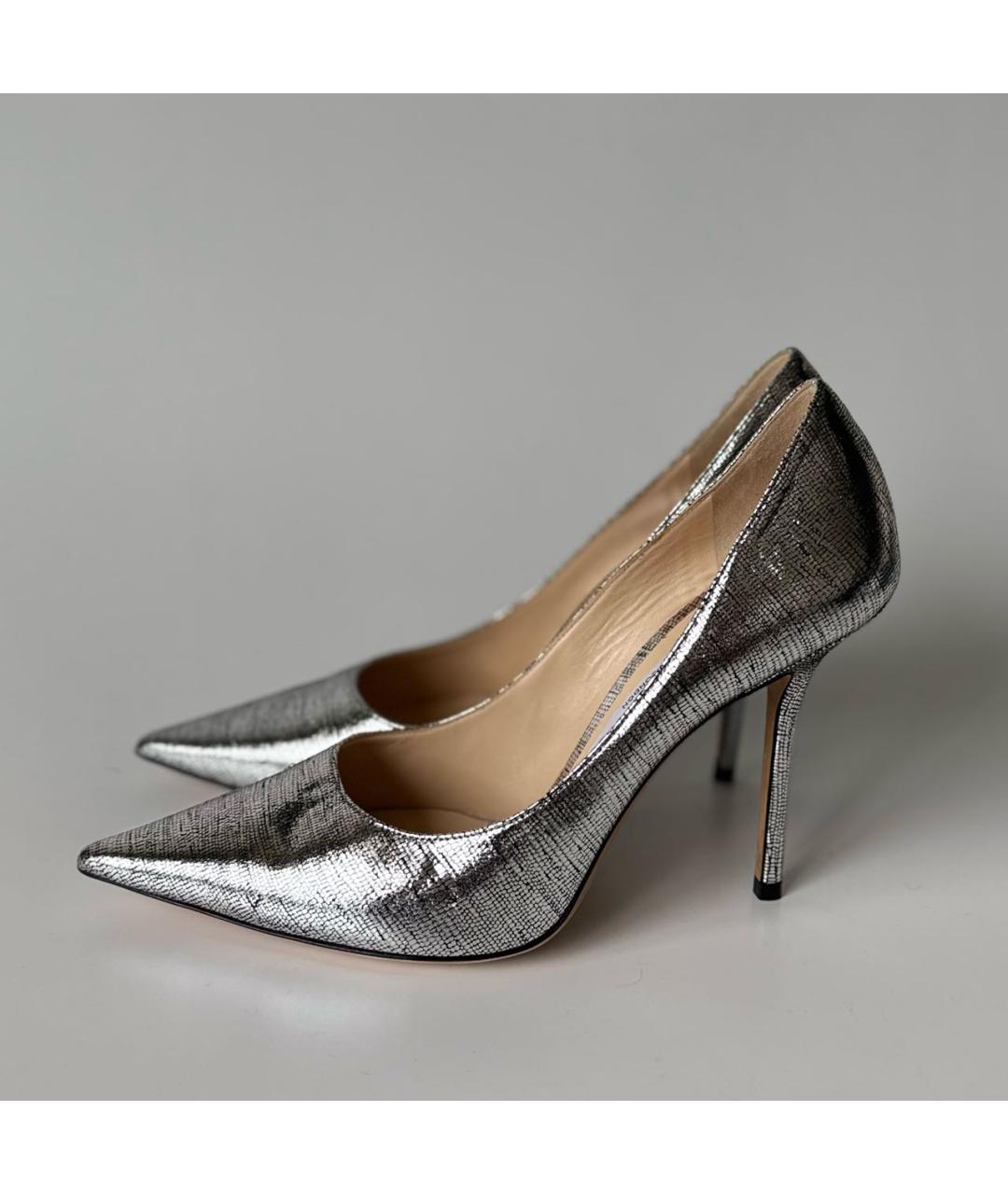 JIMMY CHOO Серебряные кожаные туфли, фото 9