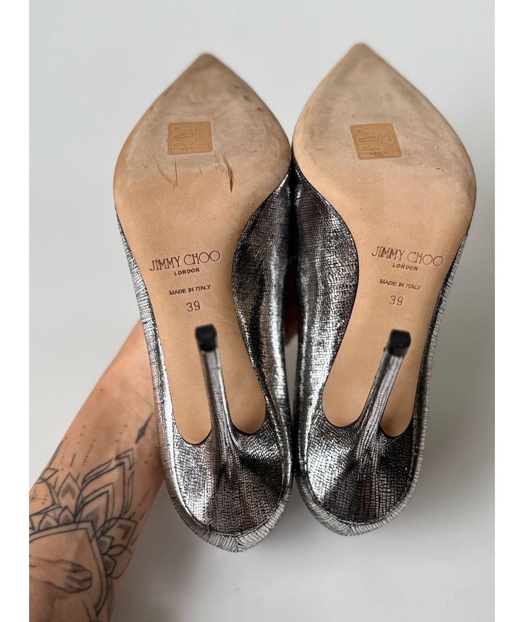 JIMMY CHOO Серебряные кожаные туфли, фото 8