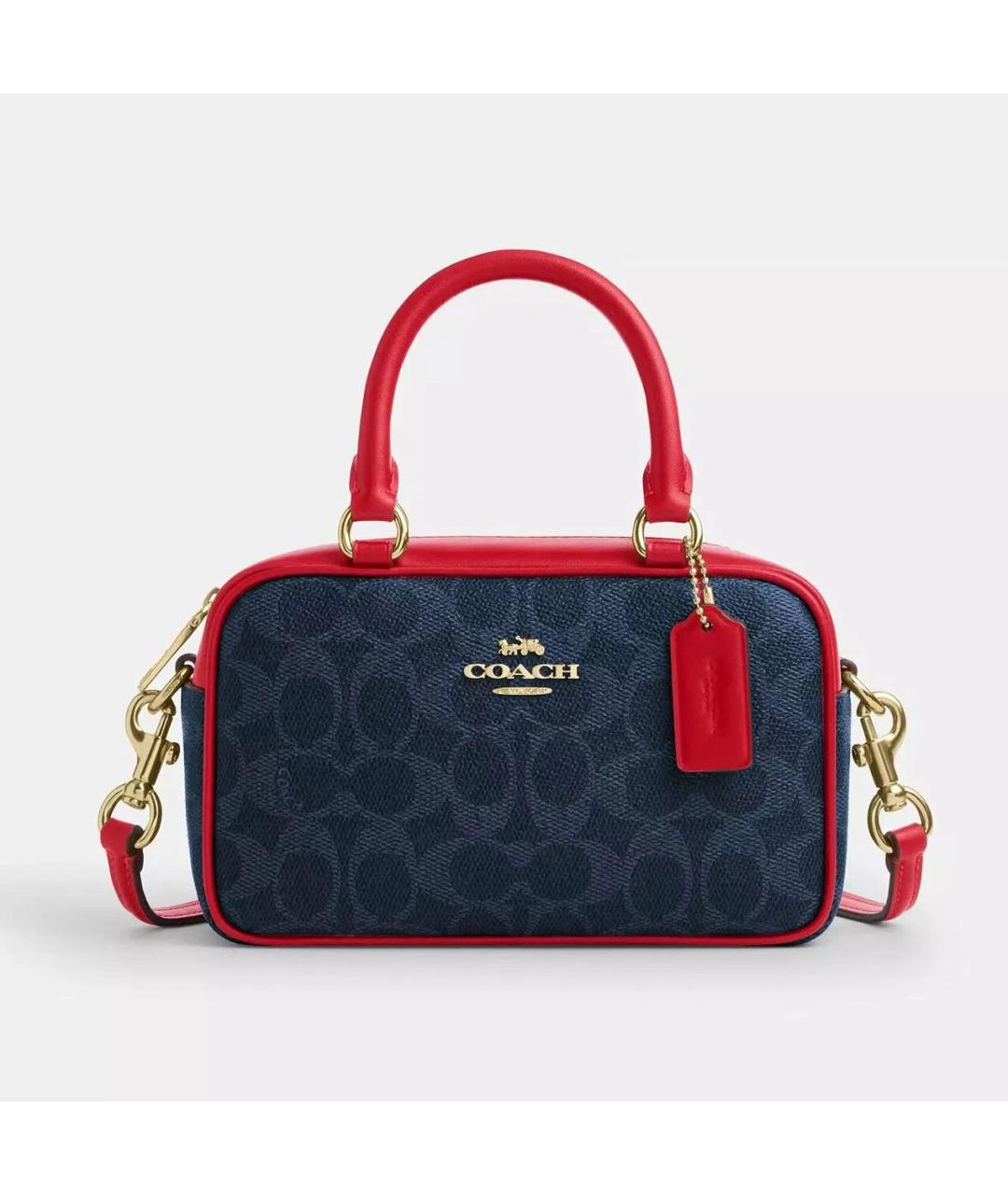 COACH Темно-синяя кожаная сумка с короткими ручками, фото 9
