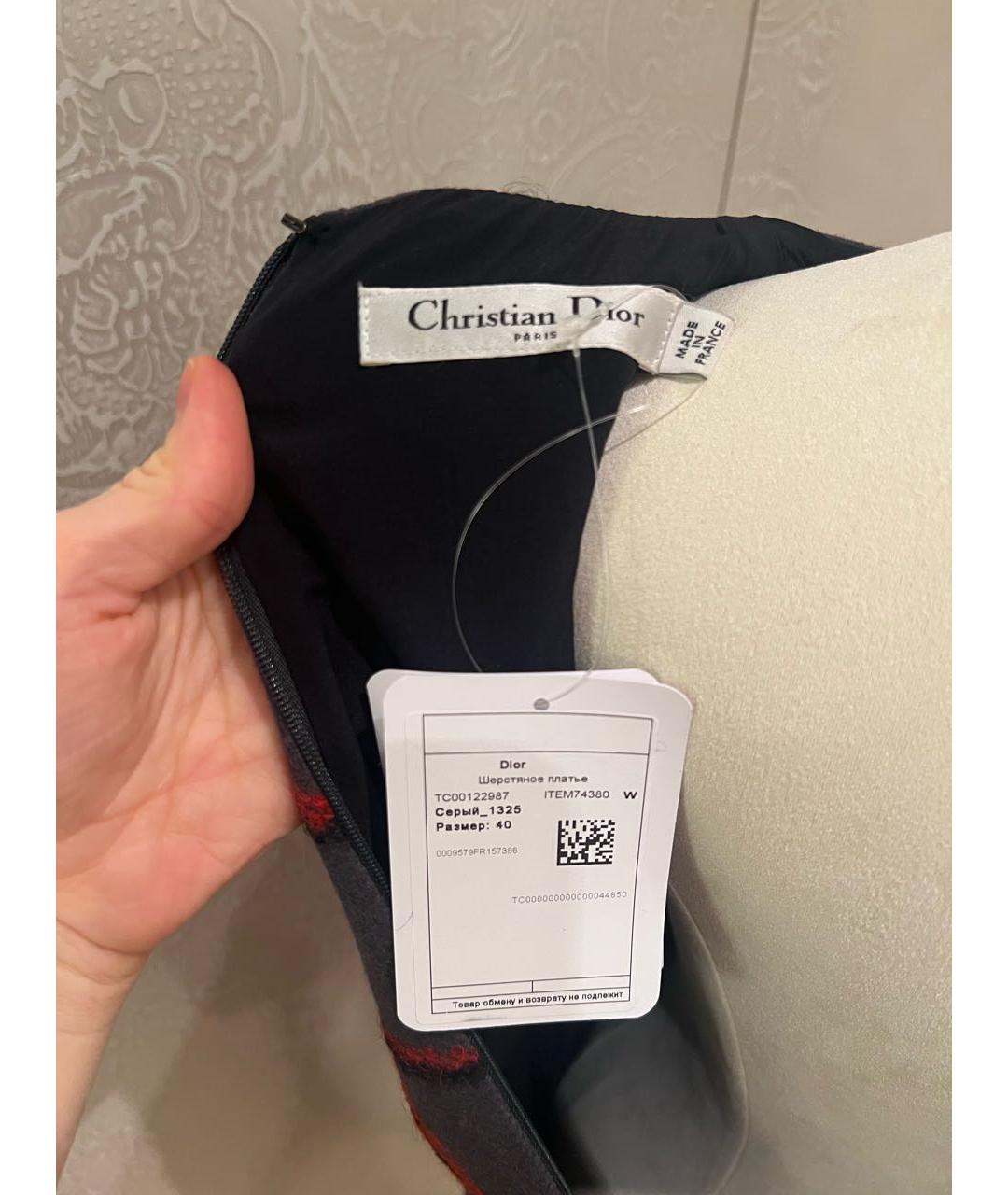 CHRISTIAN DIOR Серое шерстяное повседневное платье, фото 7