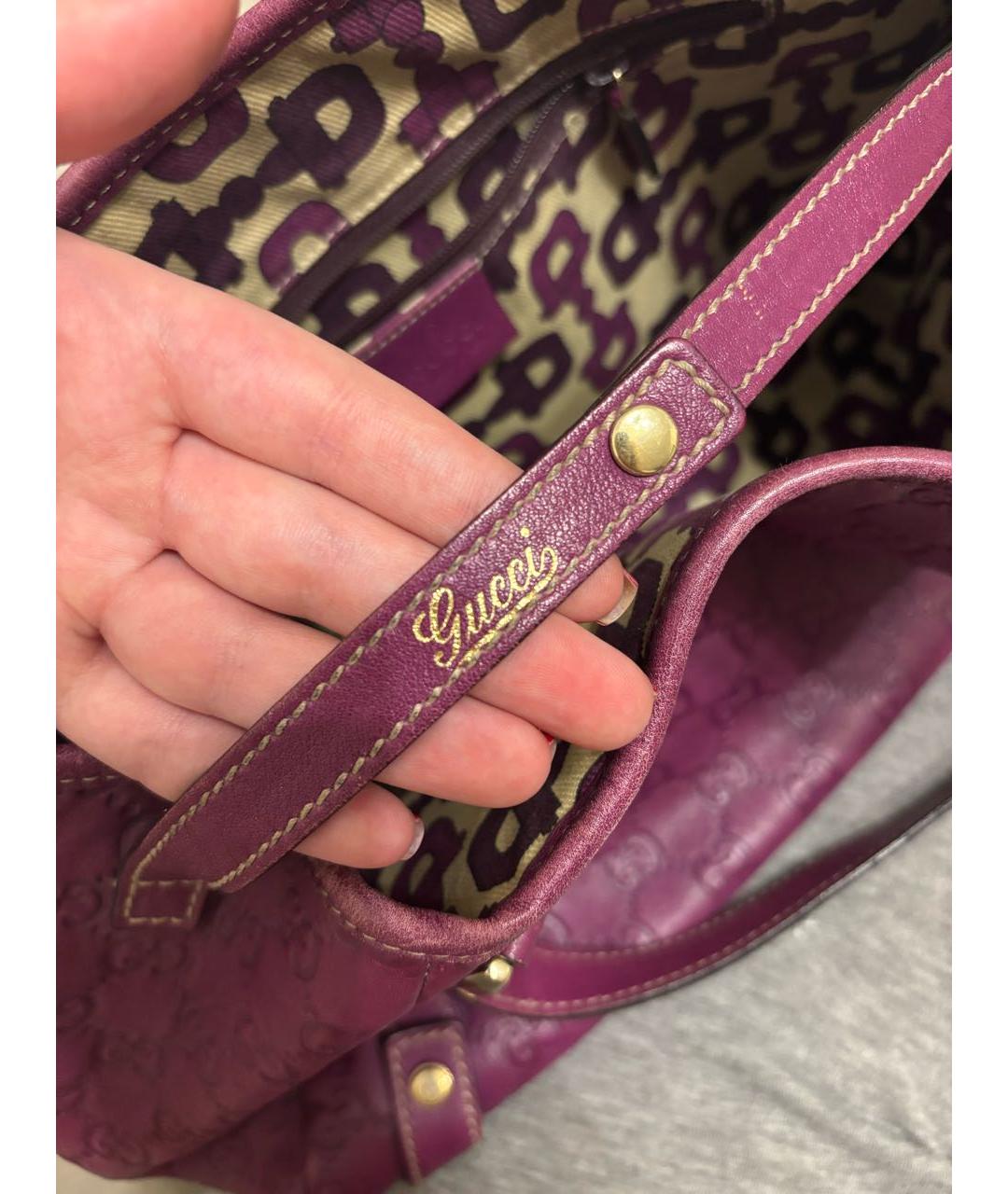 GUCCI Фиолетовая кожаная сумка с короткими ручками, фото 4