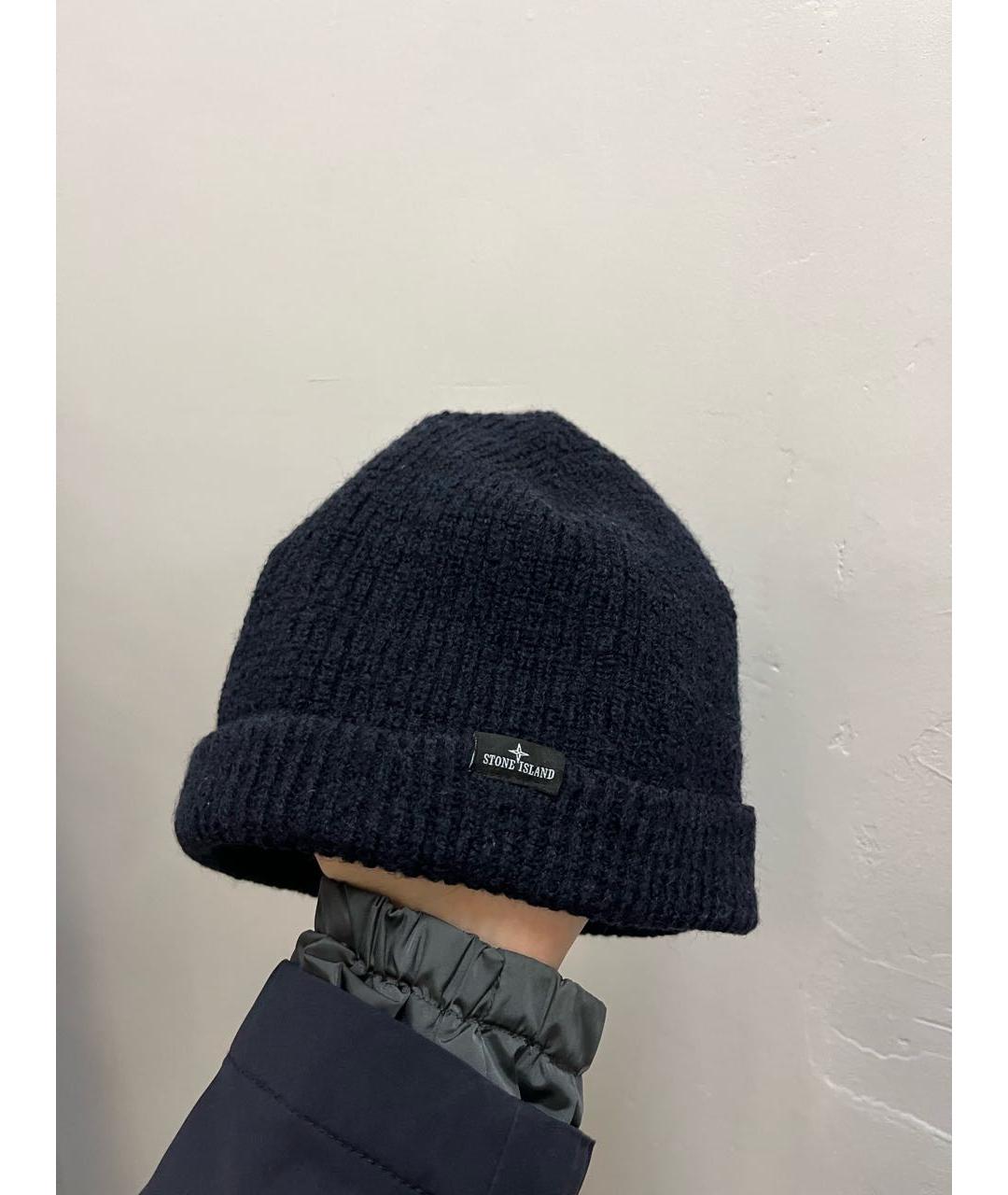 STONE ISLAND Темно-синяя шерстяная шапка, фото 6