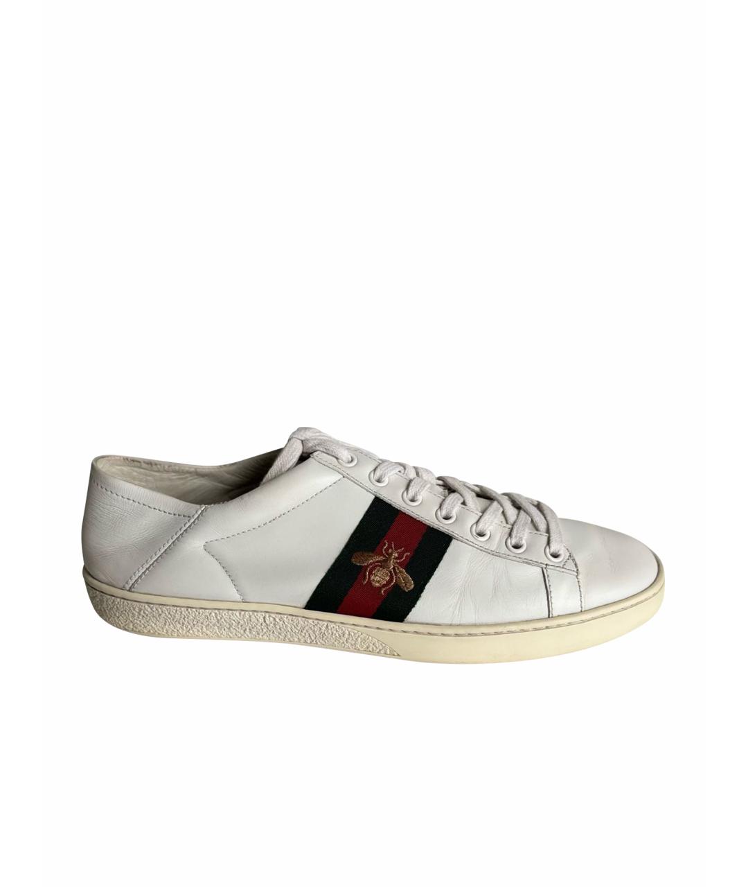 GUCCI Белые кожаные кеды, фото 1