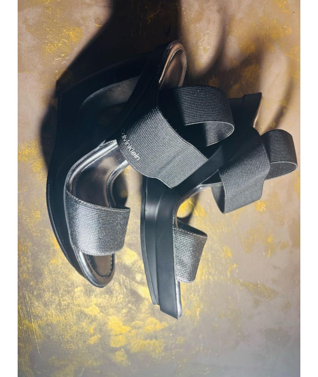 CALVIN KLEIN Черные босоножки из искусственной кожи, фото 5