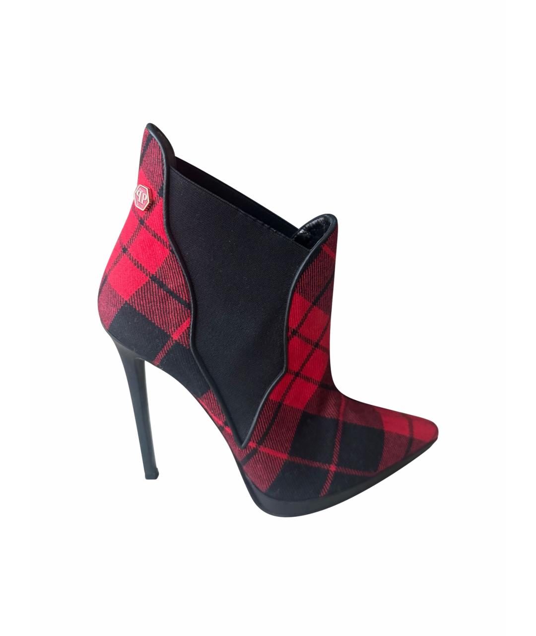 PHILIPP PLEIN Красные текстильные ботильоны, фото 1
