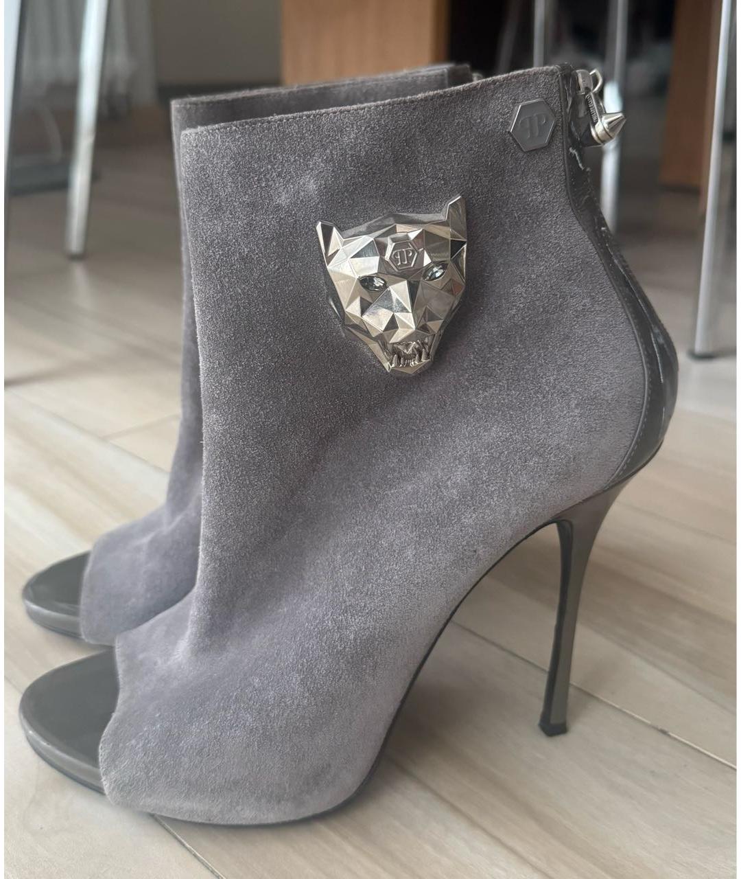 PHILIPP PLEIN Серые замшевые ботильоны, фото 6
