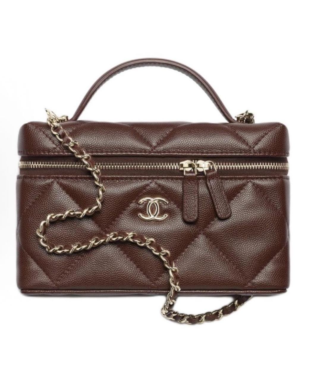 CHANEL Коричневая кожаная сумка с короткими ручками, фото 5