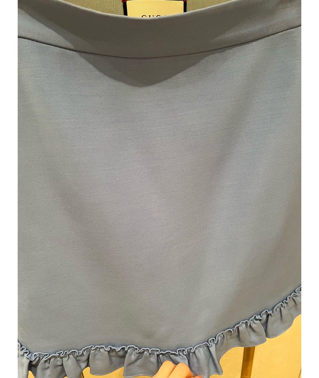 GUCCI Голубая шелковая юбка мини, фото 8