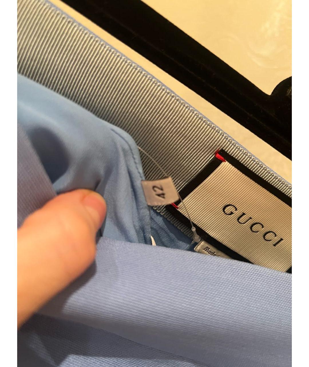 GUCCI Голубая шелковая юбка мини, фото 3