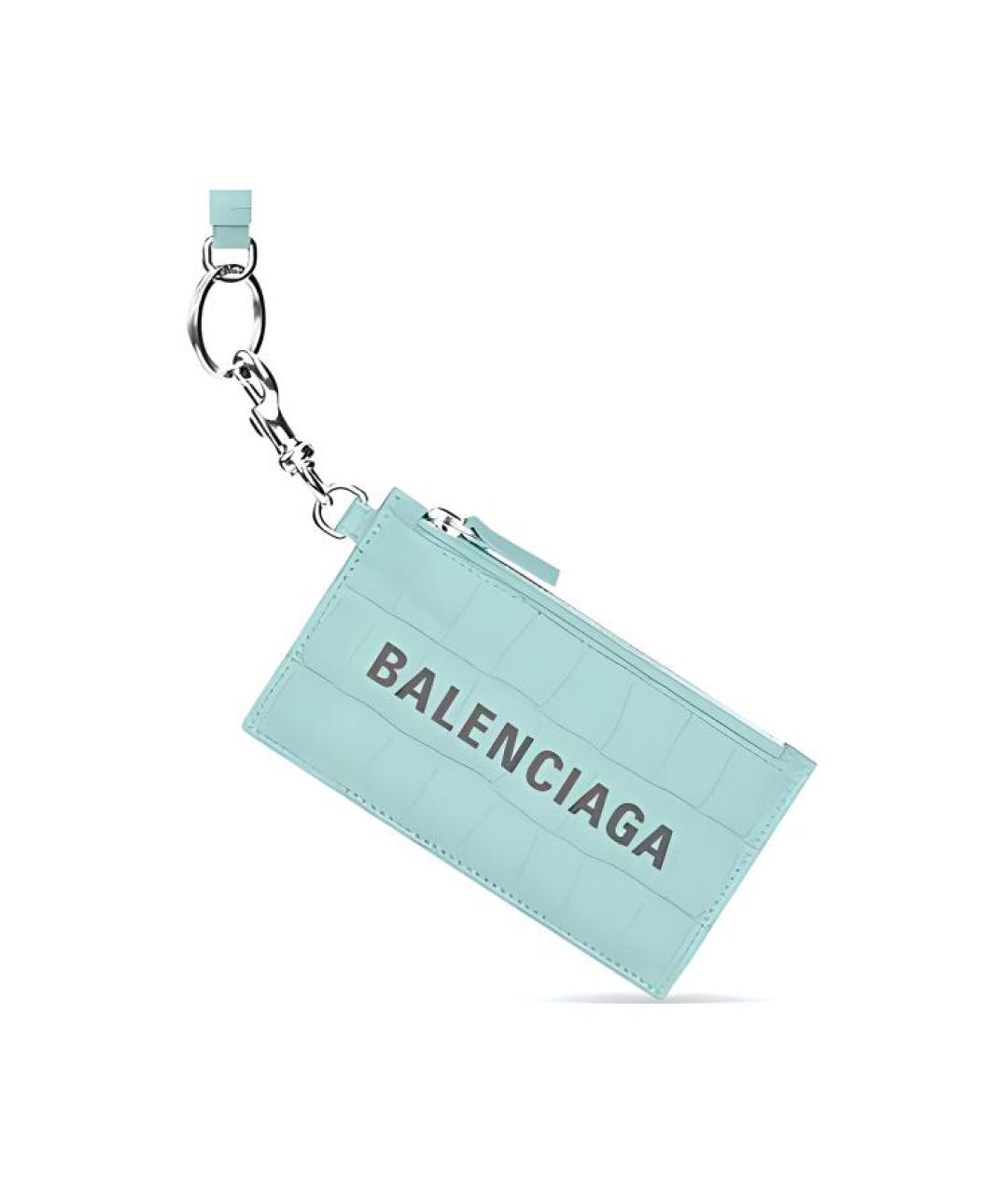 BALENCIAGA Бирюзовый кожаный кардхолдер, фото 2
