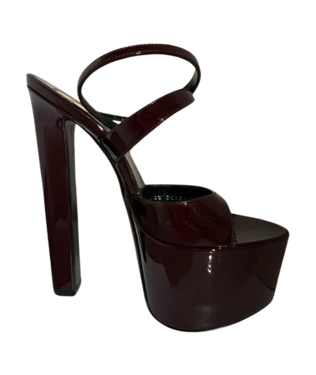 SAINT LAURENT Бордовые босоножки из лакированной кожи, фото 1