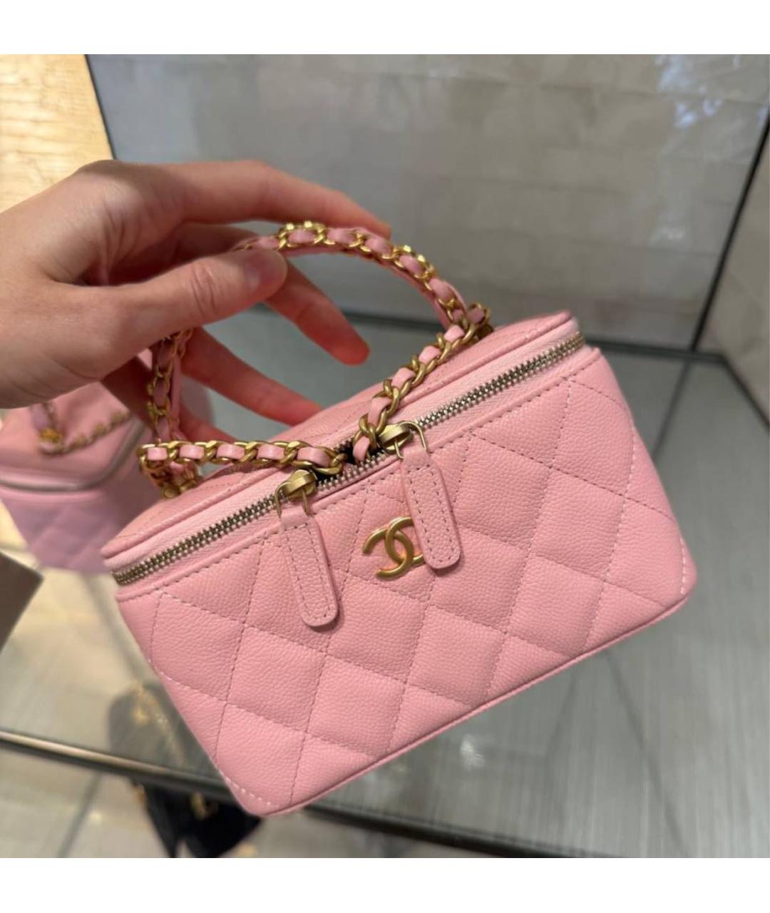 CHANEL Розовая кожаная сумка с короткими ручками, фото 3