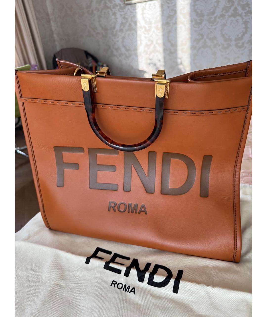 FENDI Оранжевая кожаная сумка тоут, фото 8