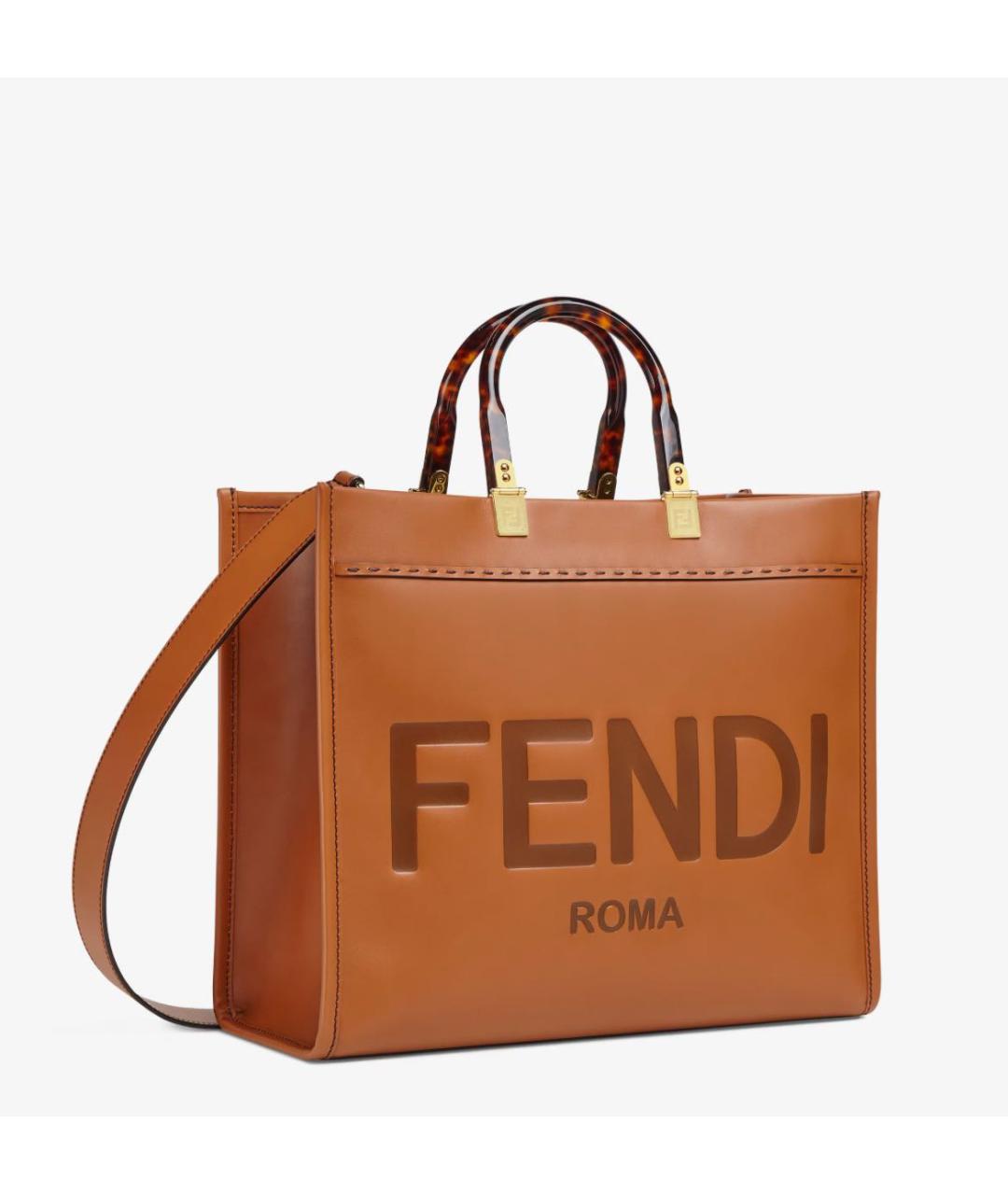 FENDI Оранжевая кожаная сумка тоут, фото 2