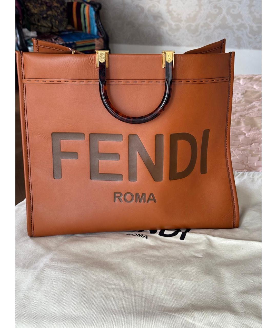 FENDI Оранжевая кожаная сумка тоут, фото 5