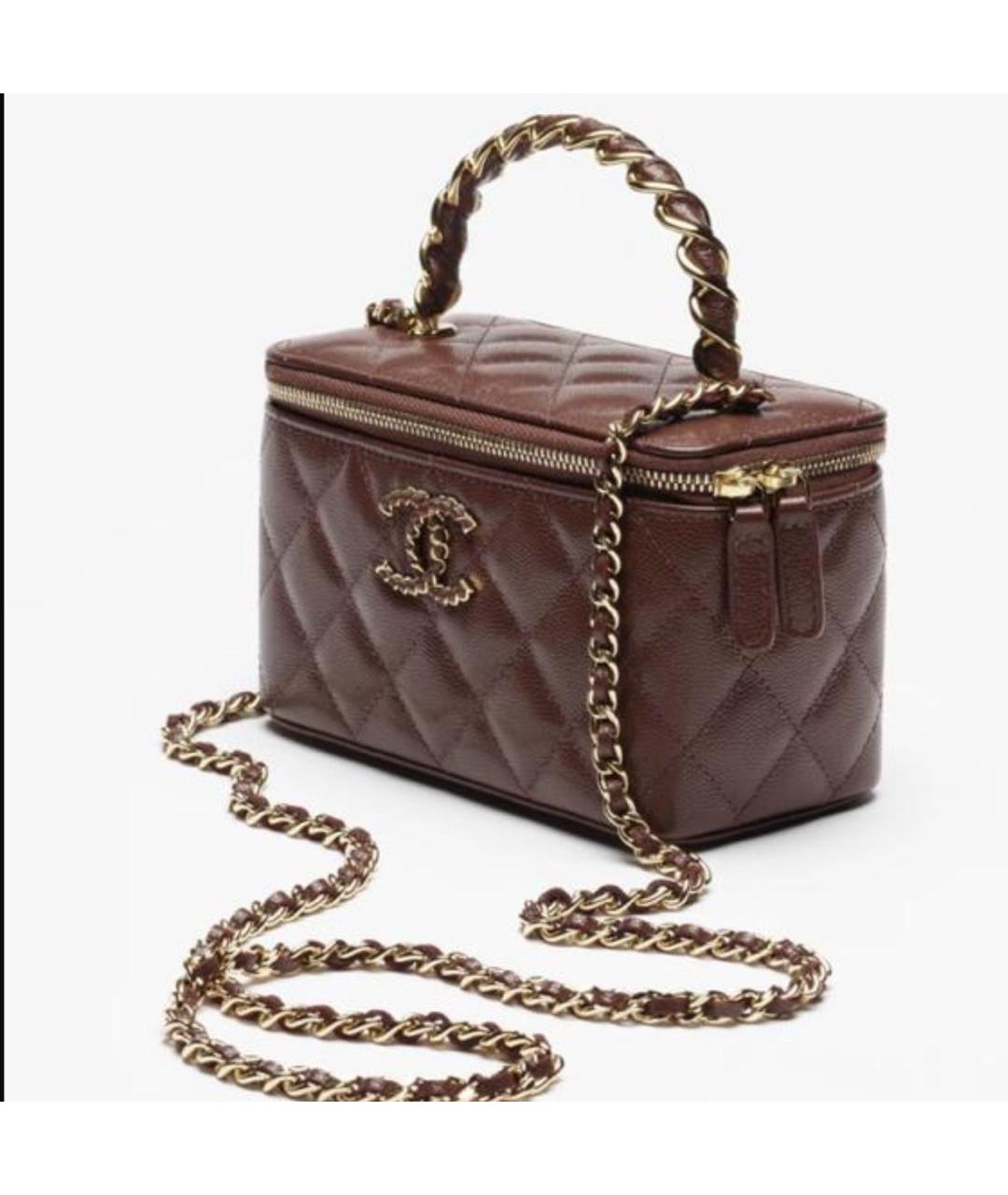 CHANEL Коричневая кожаная сумка с короткими ручками, фото 2