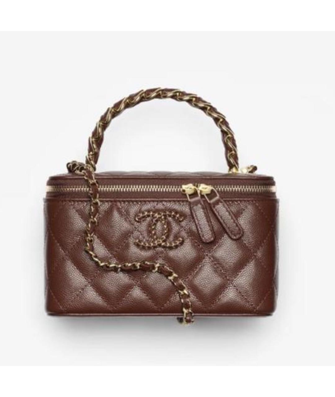 CHANEL Коричневая кожаная сумка с короткими ручками, фото 5