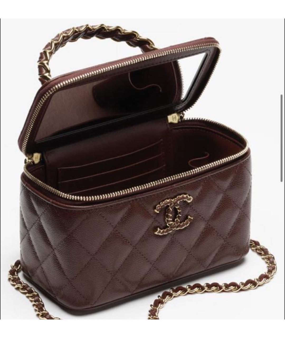 CHANEL Коричневая кожаная сумка с короткими ручками, фото 4
