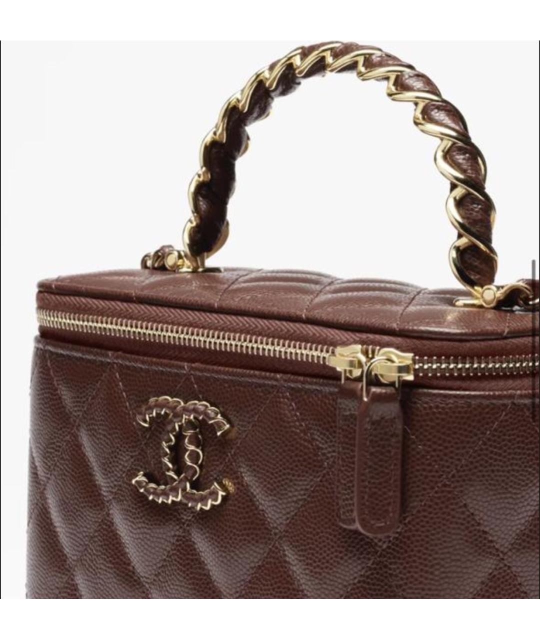 CHANEL Коричневая кожаная сумка с короткими ручками, фото 3