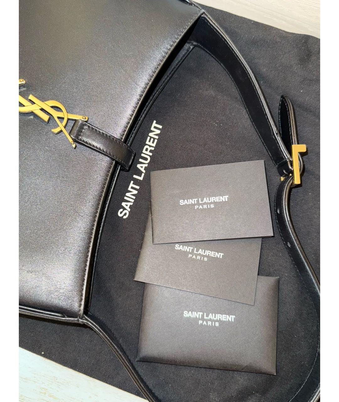 SAINT LAURENT Черная кожаная сумка с короткими ручками, фото 6