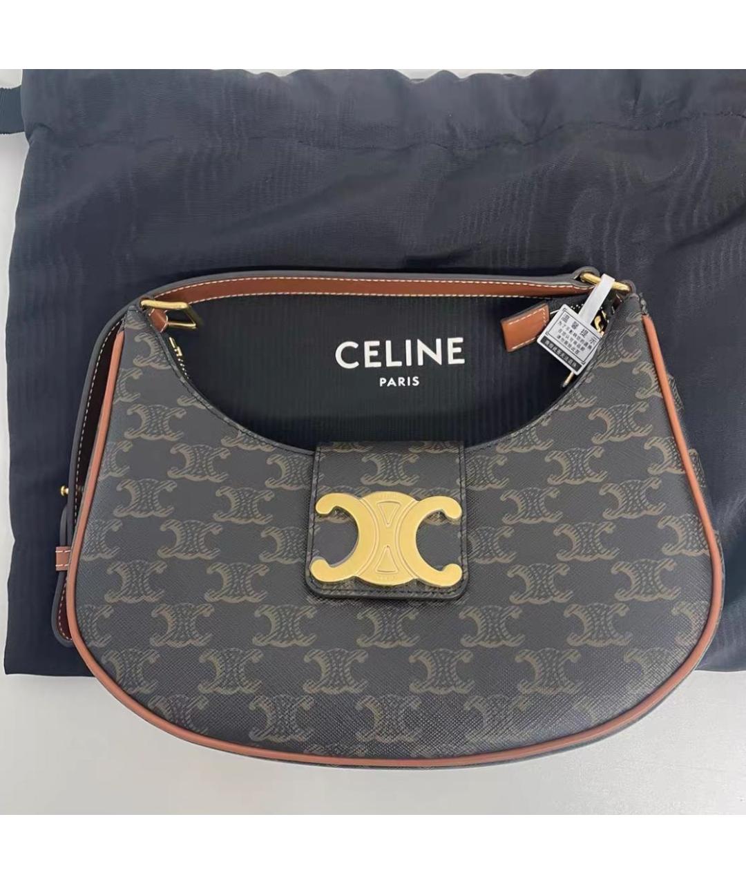 CELINE Коричневая кожаная сумка с короткими ручками, фото 2