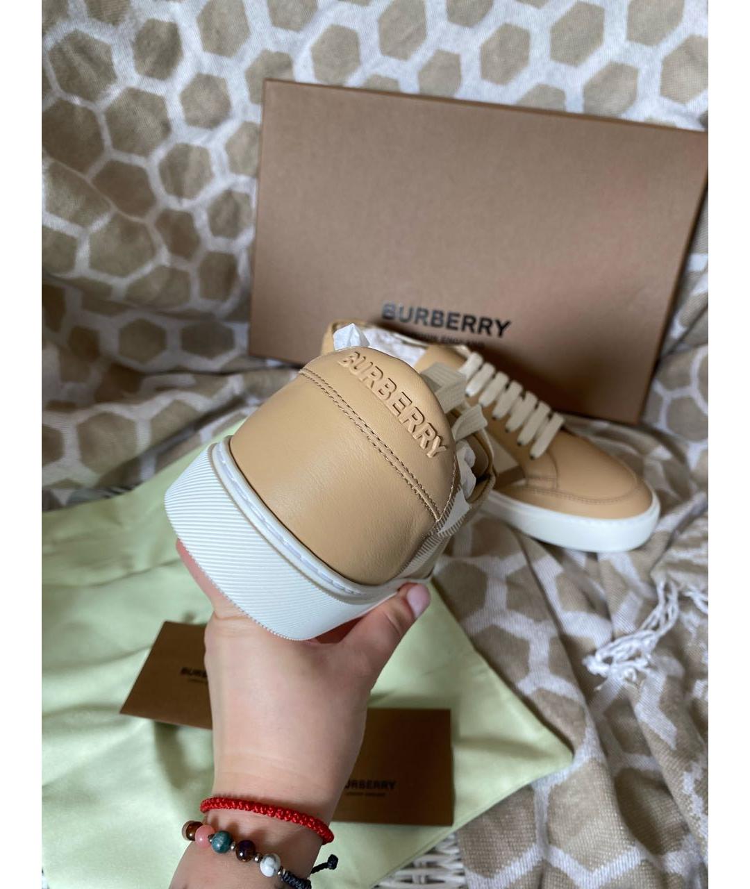 BURBERRY Бежевые кожаные кеды, фото 4