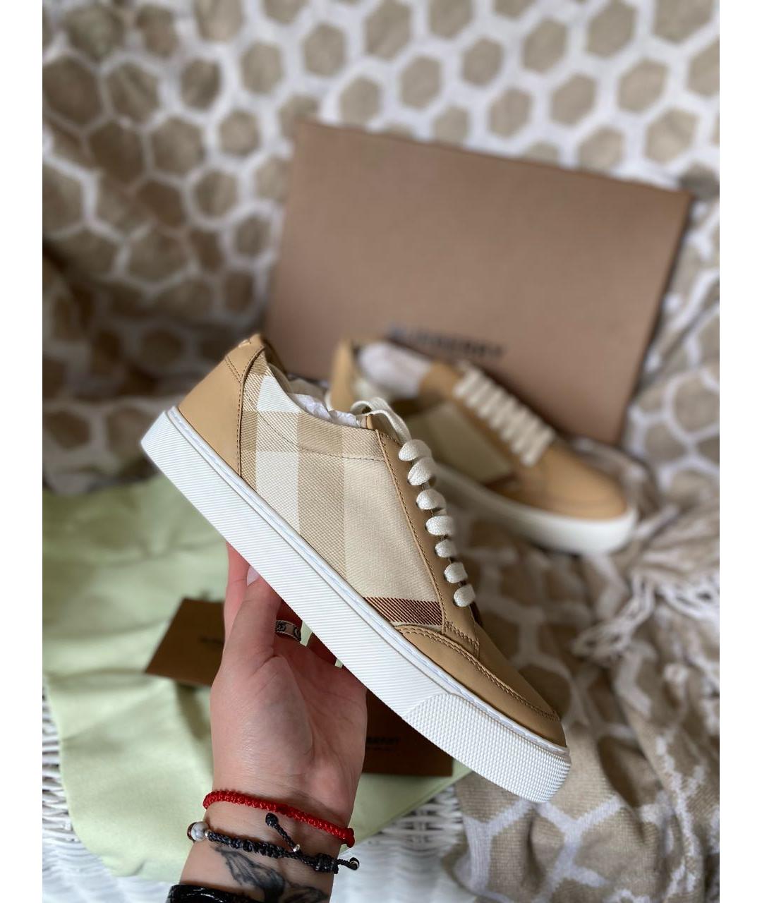 BURBERRY Бежевые кожаные кеды, фото 8