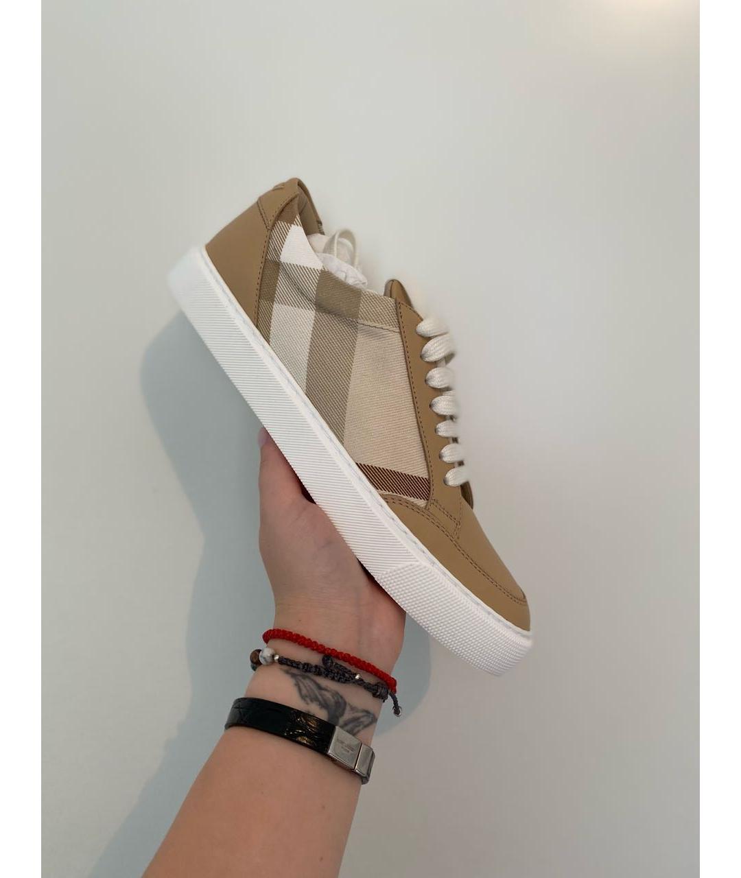 BURBERRY Бежевые кожаные кеды, фото 6