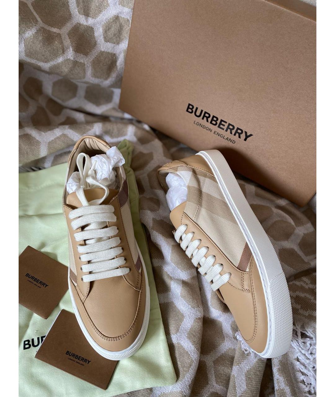 BURBERRY Бежевые кожаные кеды, фото 3