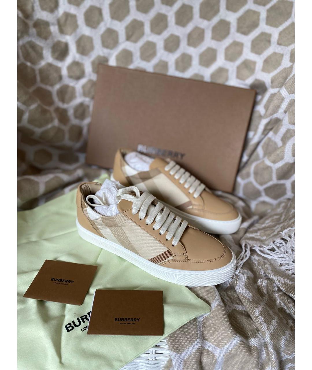 BURBERRY Бежевые кожаные кеды, фото 5