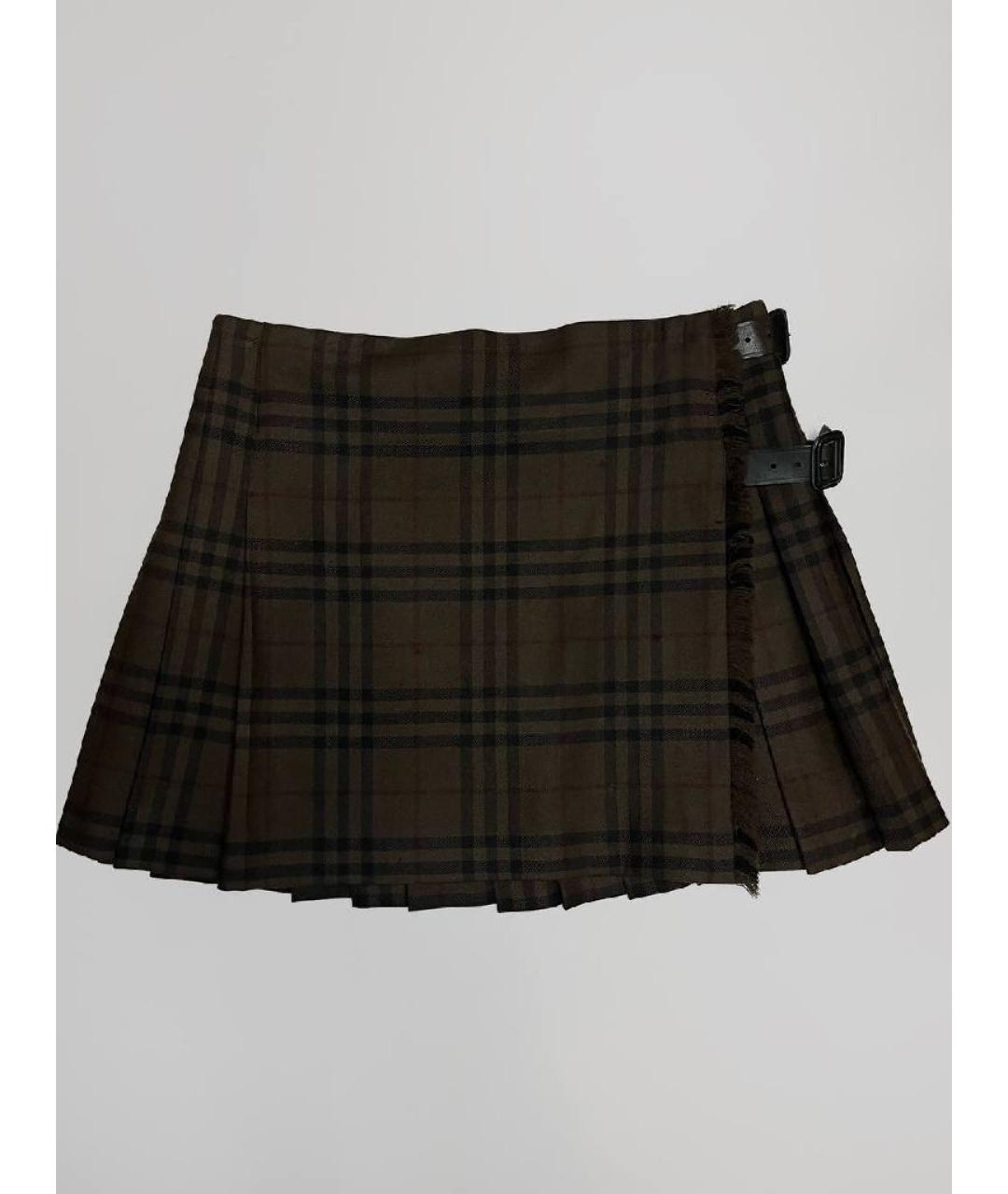 BURBERRY Коричневая шерстяная юбка мини, фото 5