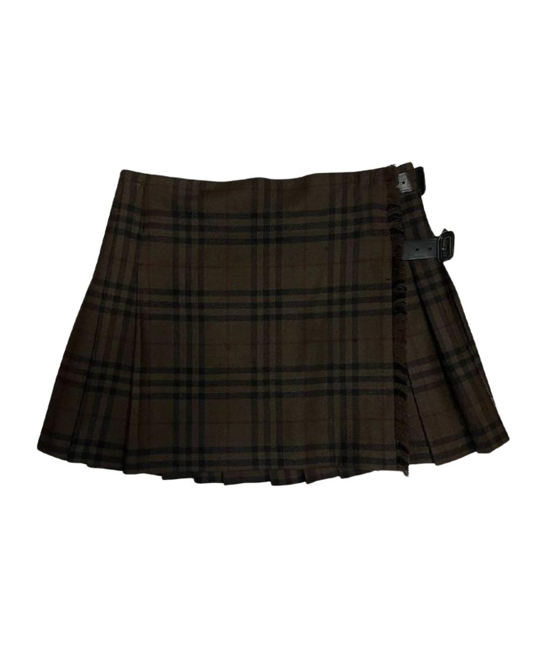 BURBERRY Коричневая шерстяная юбка мини, фото 1