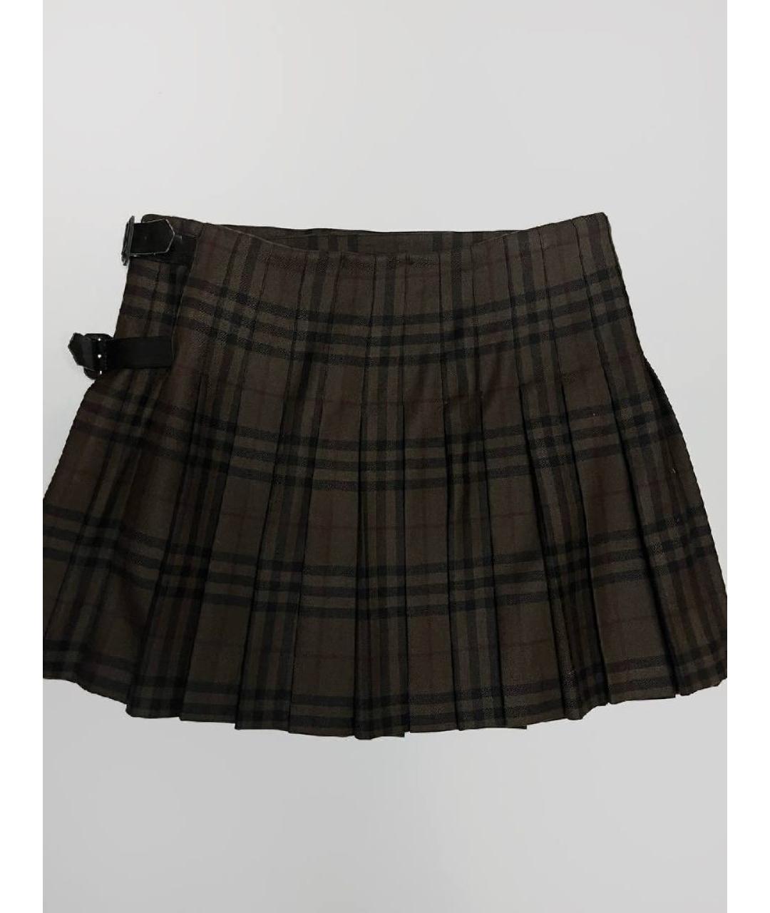 BURBERRY Коричневая шерстяная юбка мини, фото 3
