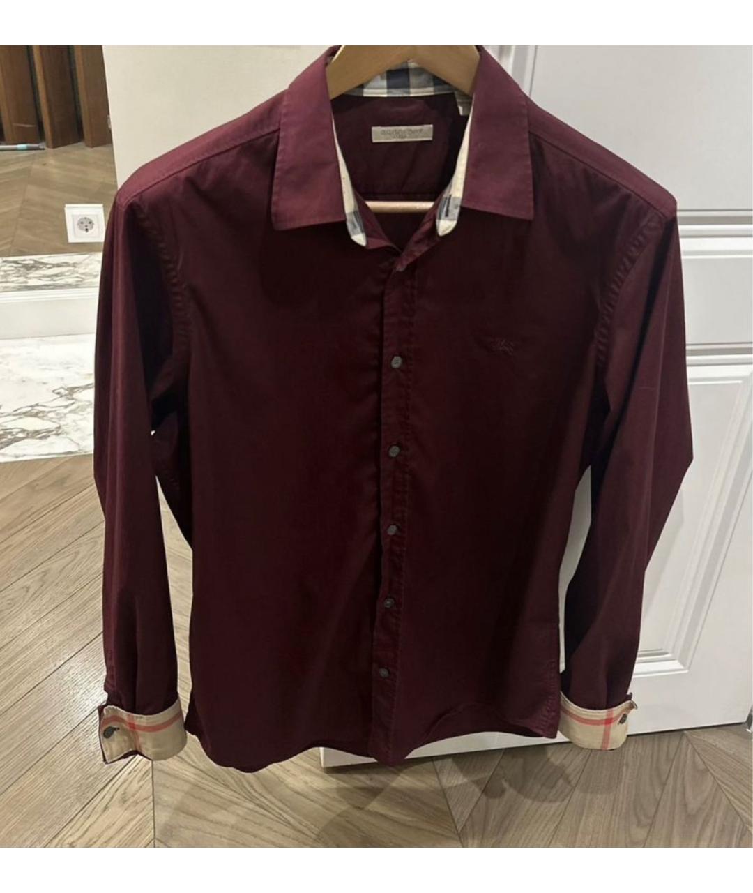 BURBERRY Бордовая хлопко-лиоцелловая классическая рубашка, фото 5