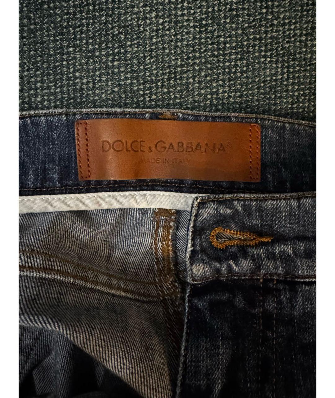 DOLCE&GABBANA Темно-синие хлопко-эластановые прямые джинсы, фото 4