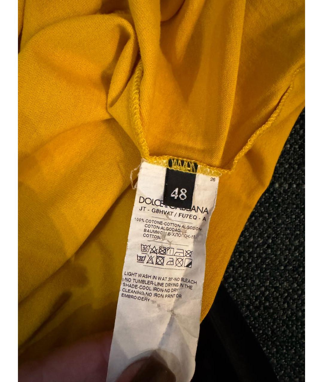 DOLCE&GABBANA Желтая хлопковая футболка, фото 4