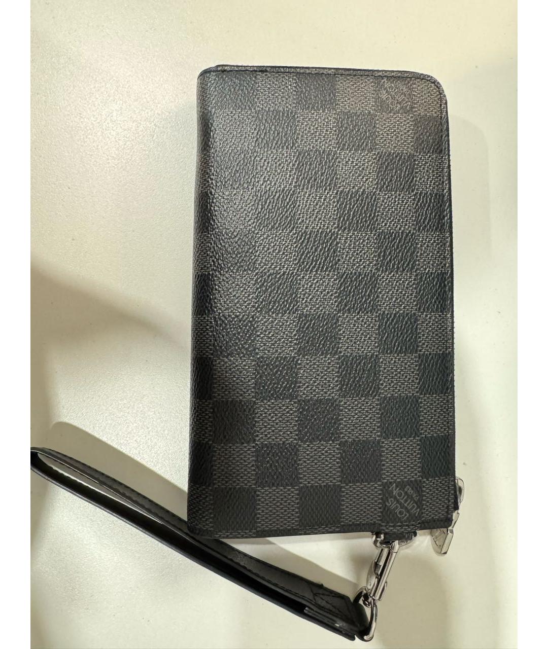 LOUIS VUITTON Антрацитовый кожаный кошелек, фото 2