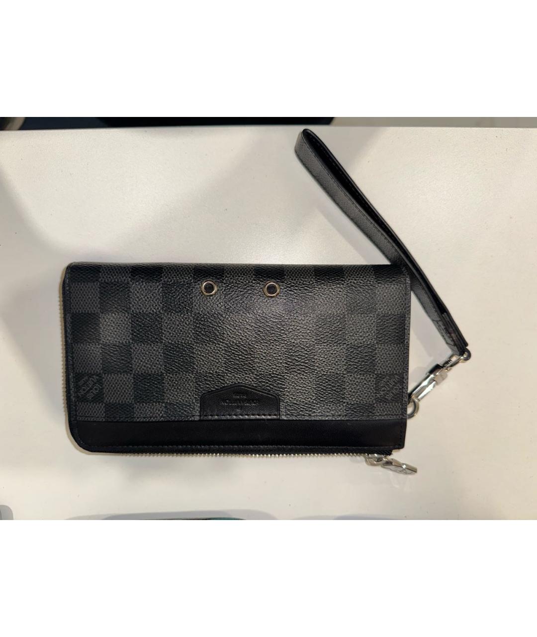 LOUIS VUITTON Антрацитовый кожаный кошелек, фото 6