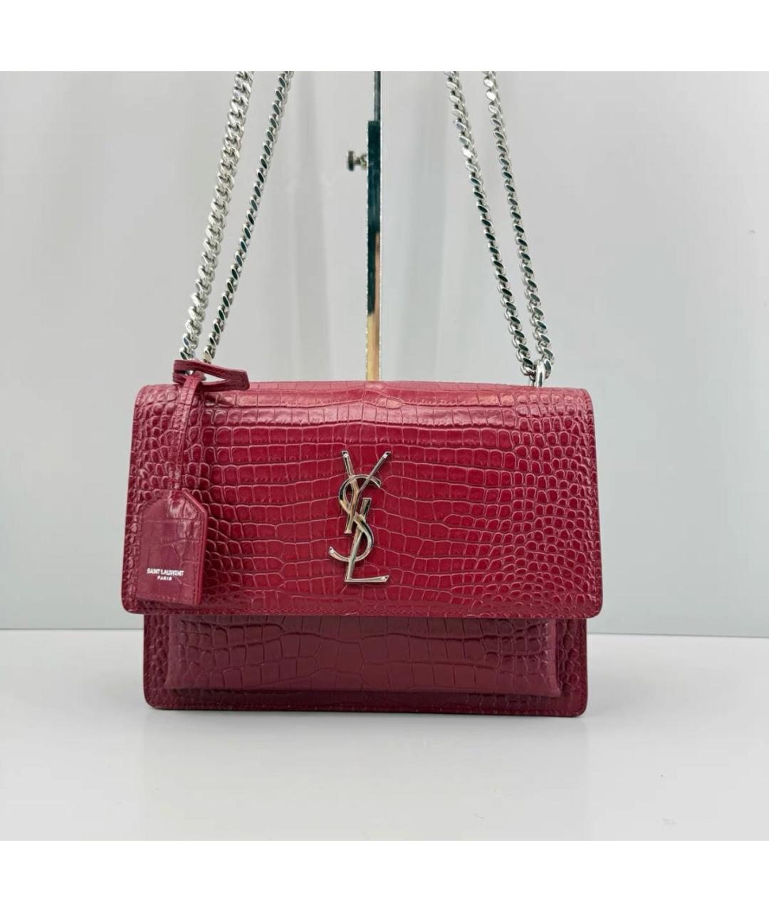 SAINT LAURENT Красная кожаная сумка через плечо, фото 9