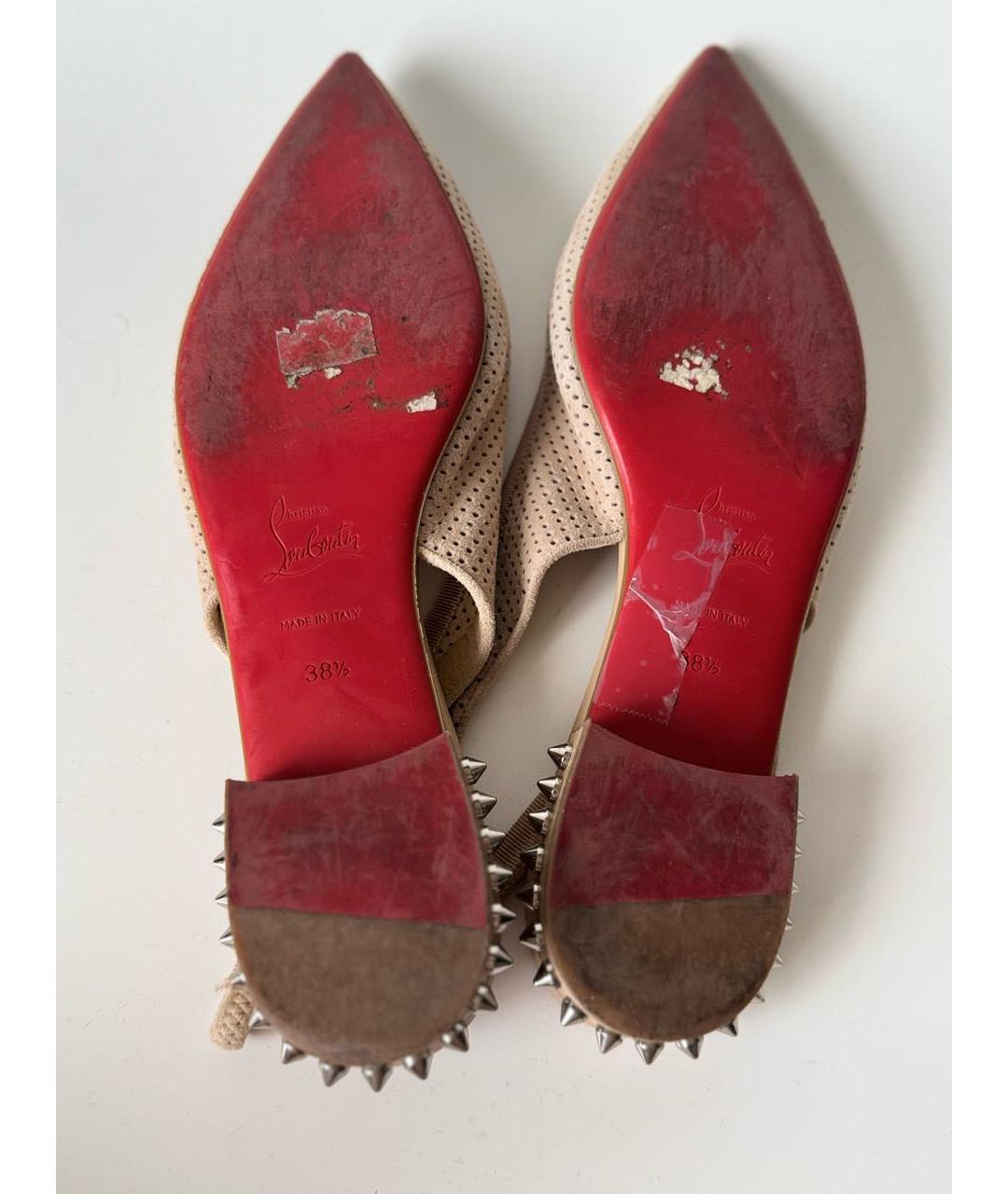 CHRISTIAN LOUBOUTIN Бежевые замшевые балетки, фото 6