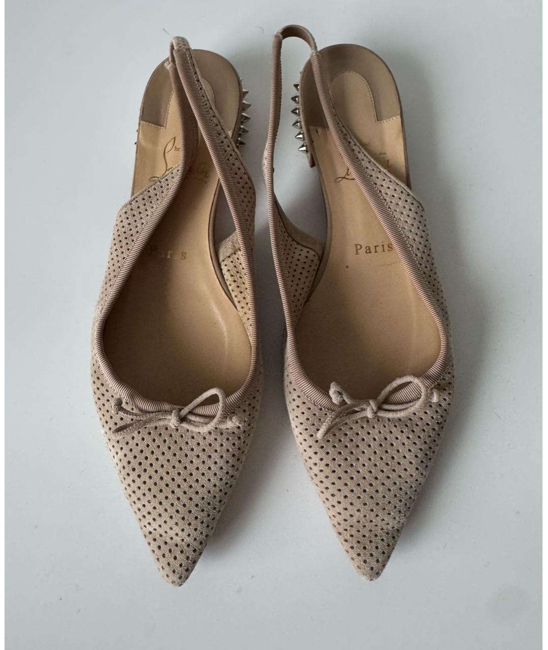CHRISTIAN LOUBOUTIN Бежевые замшевые балетки, фото 8