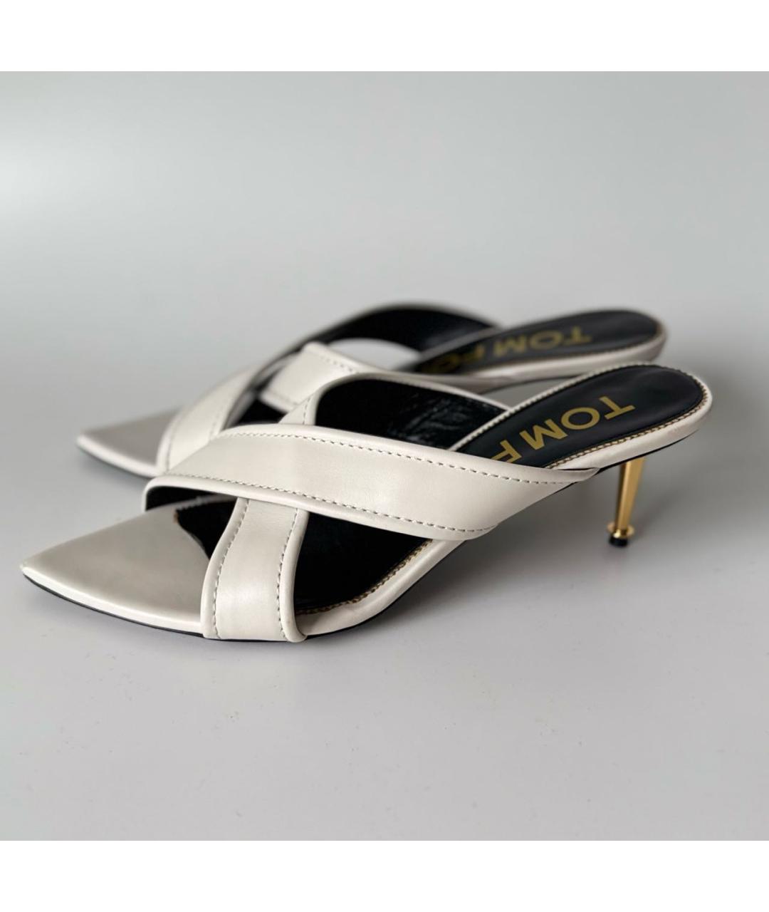TOM FORD Белые кожаные мюли, фото 5