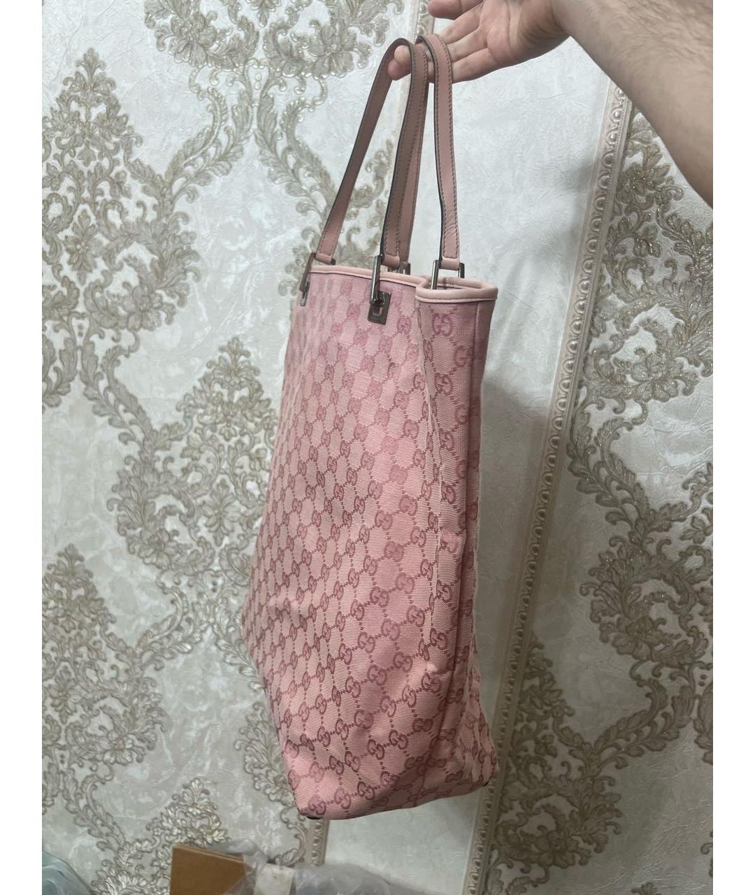 GUCCI Розовая тканевая сумка тоут, фото 2