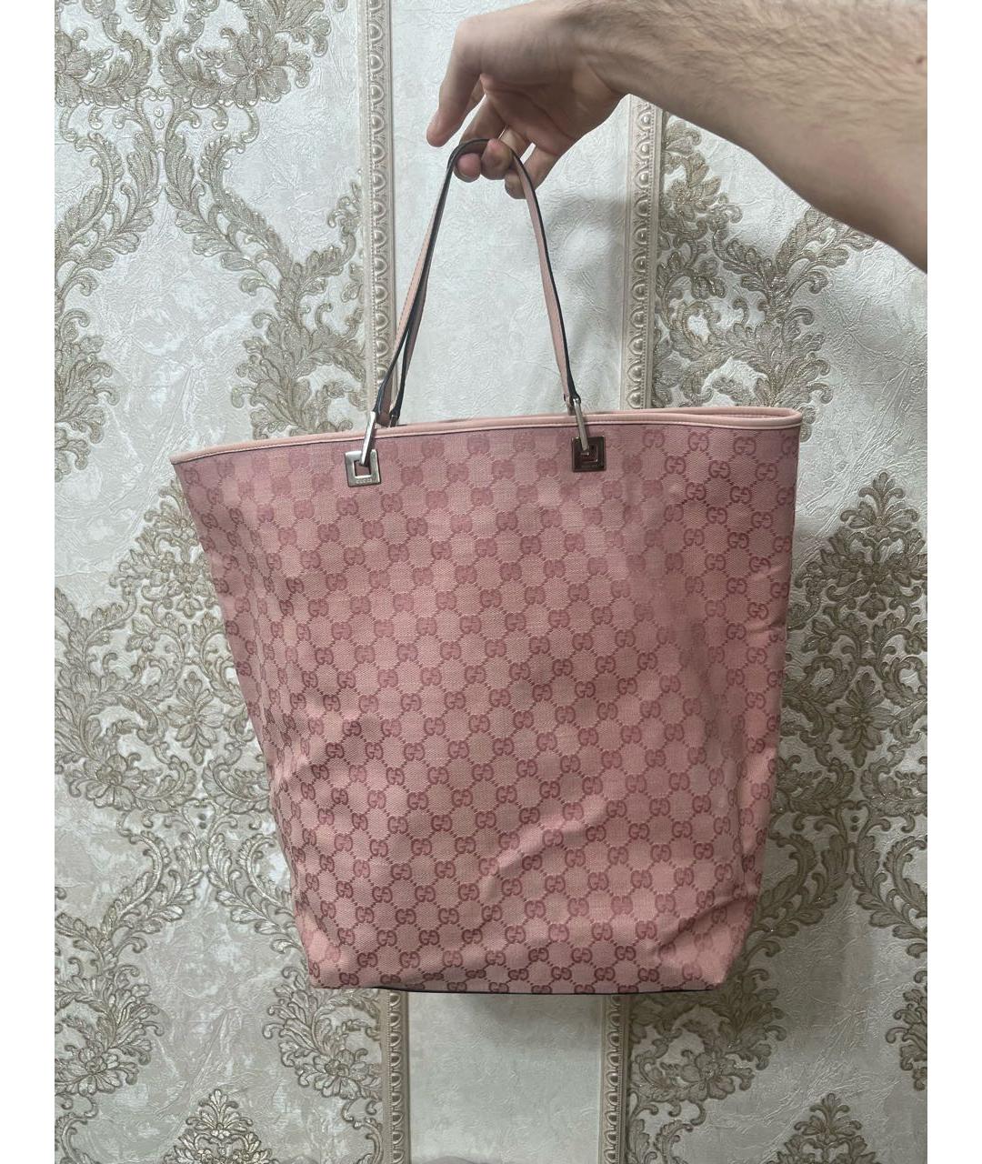 GUCCI Розовая тканевая сумка тоут, фото 6