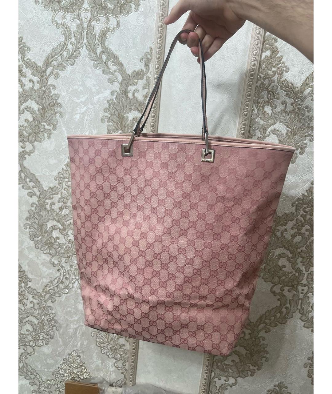 GUCCI Розовая тканевая сумка тоут, фото 3
